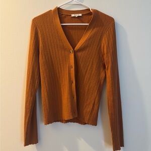 Madewell Orange Ribbed Cardigan Sweater V-Neck